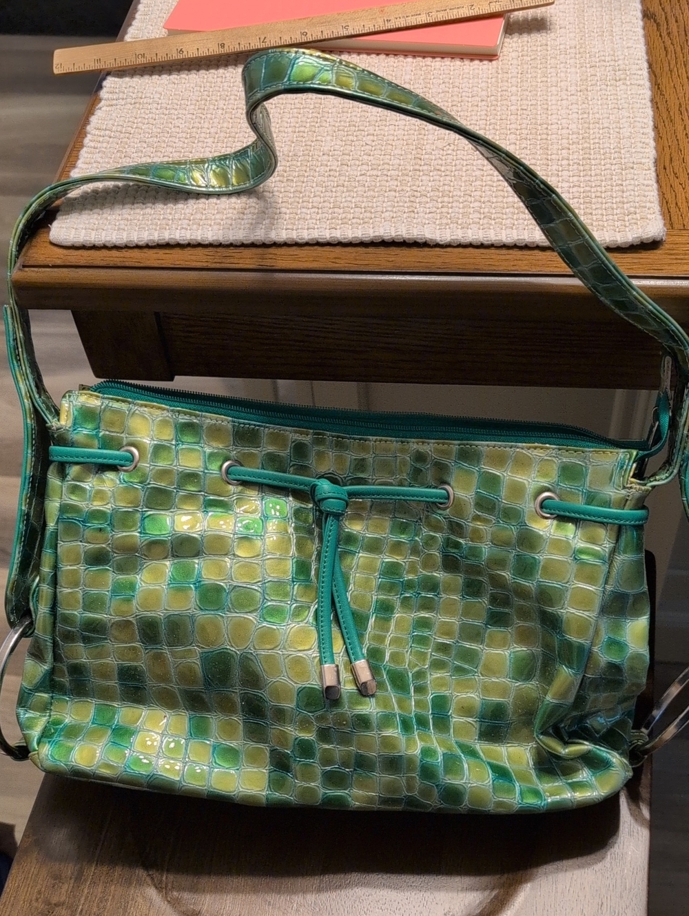 Made In Italy Green Mosaic Patent Shoulder Bag